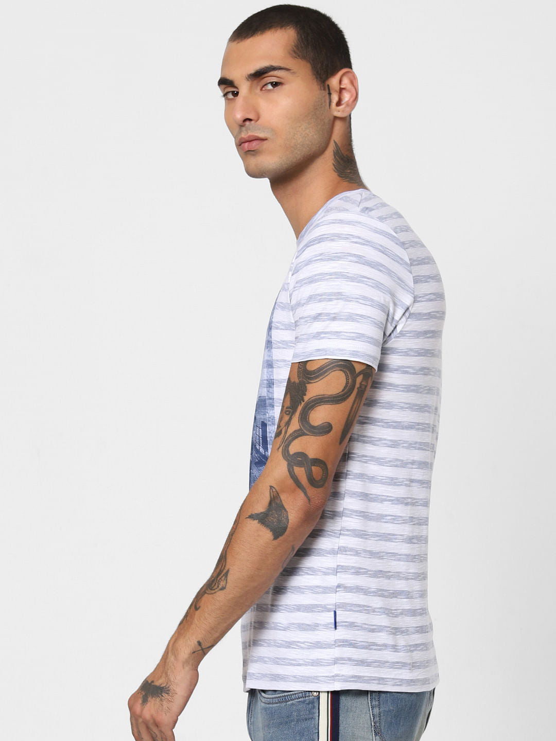 White Striped Crew Neck T-shirt