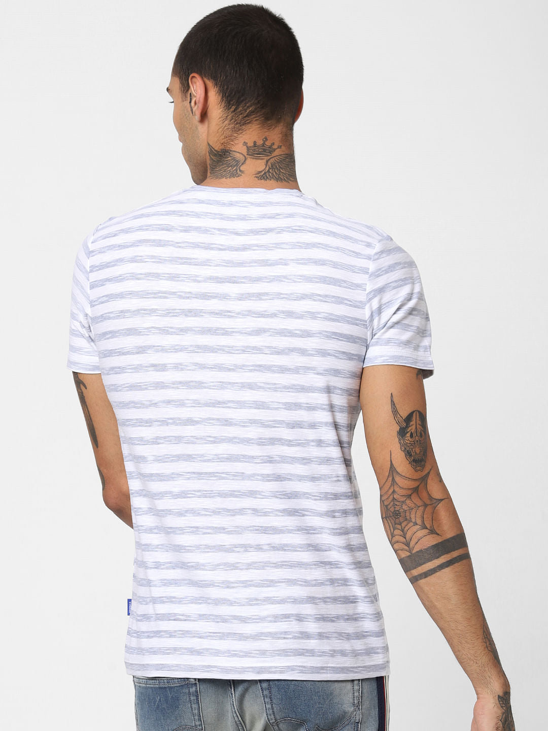 White Striped Crew Neck T-shirt