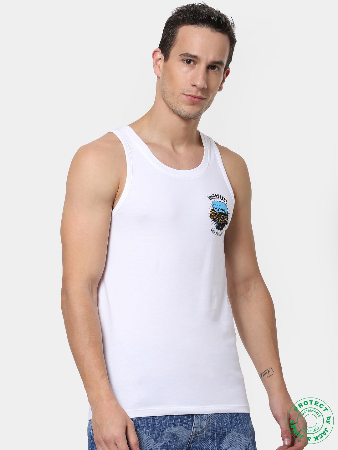 White Graphic Print Vest - S