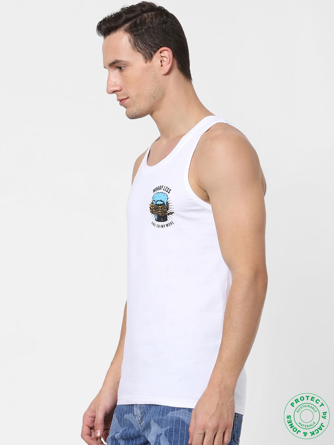 White Graphic Print Vest