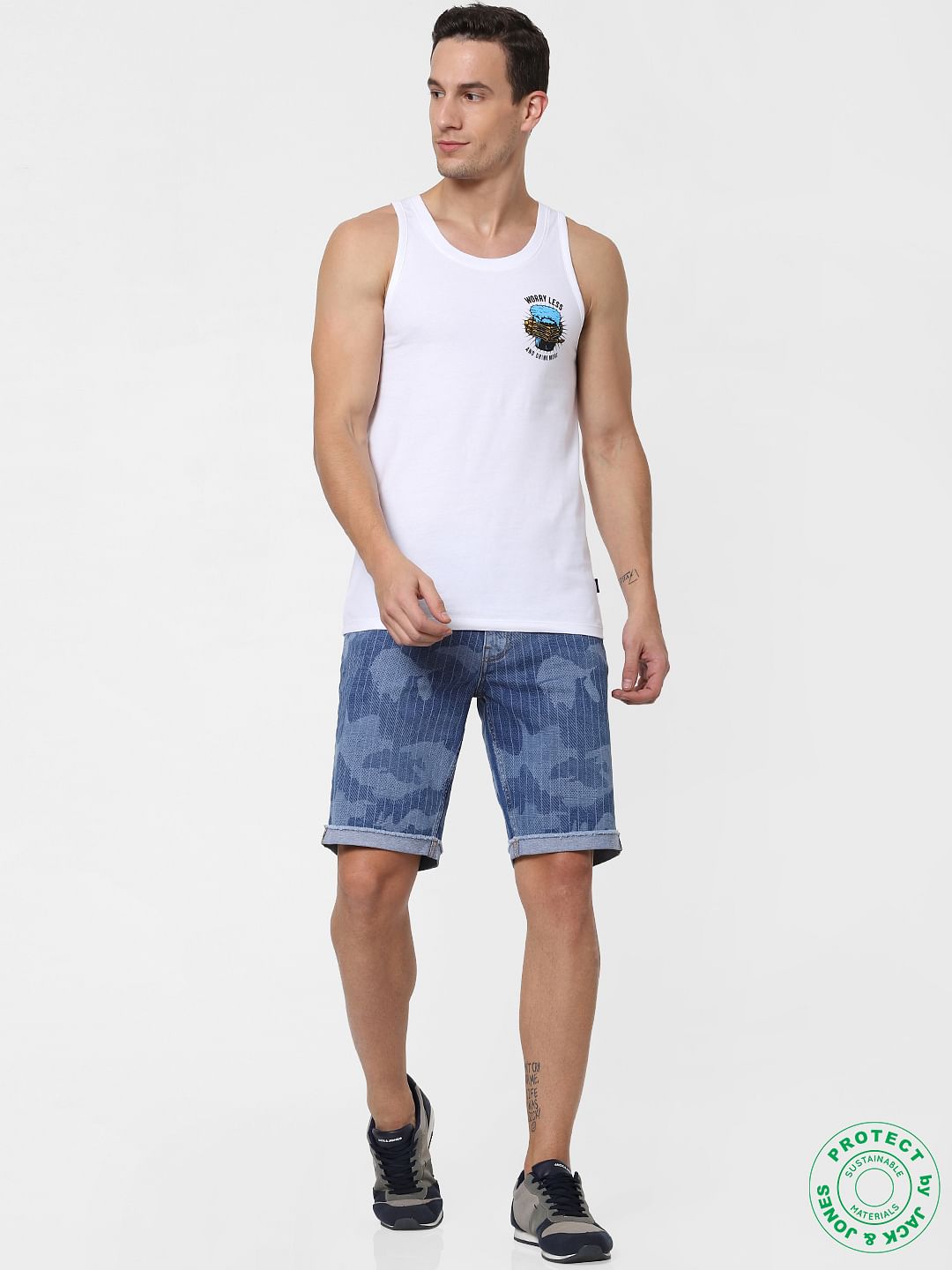 White Graphic Print Vest