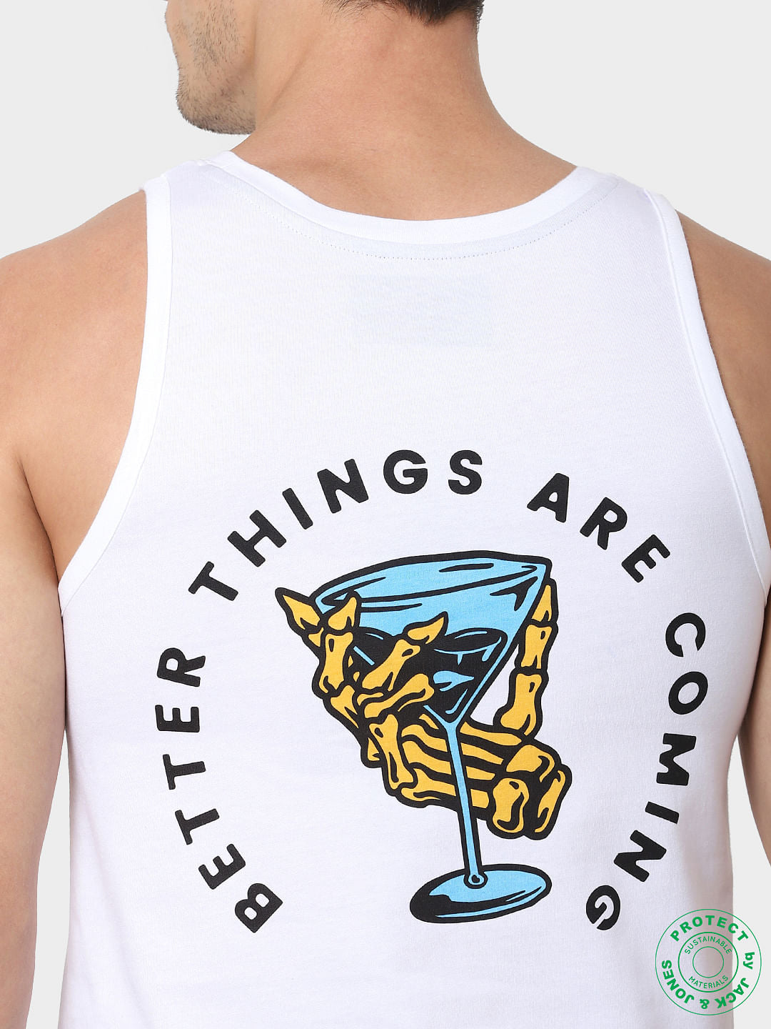 White Graphic Print Vest