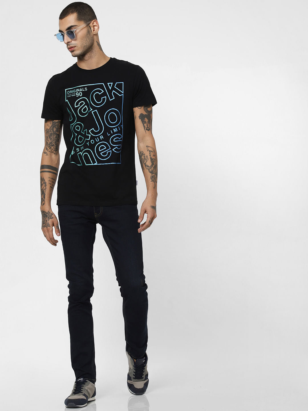 Black Logo Print Crew Neck T-shirt - S