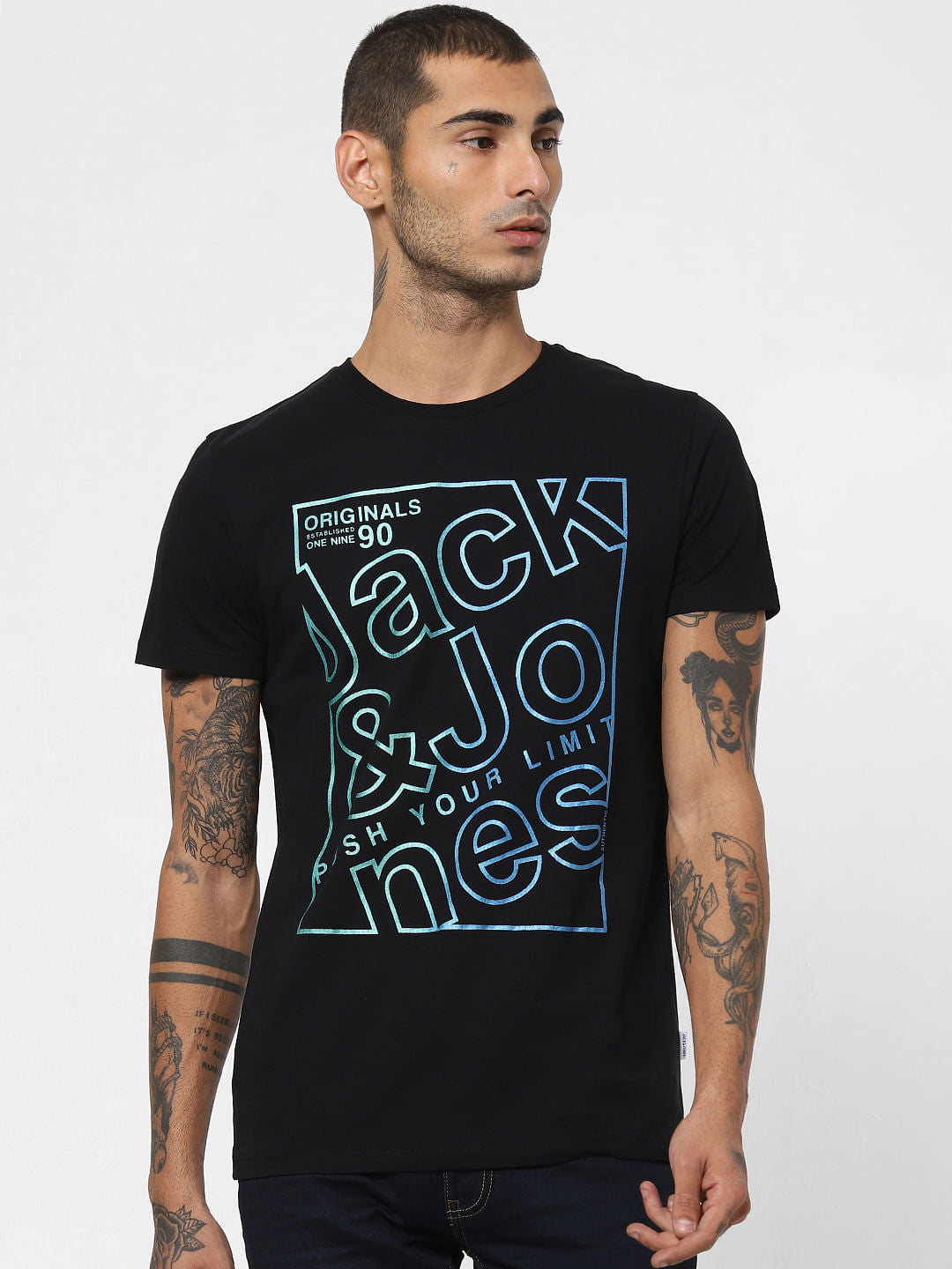Black Logo Print Crew Neck T-shirt