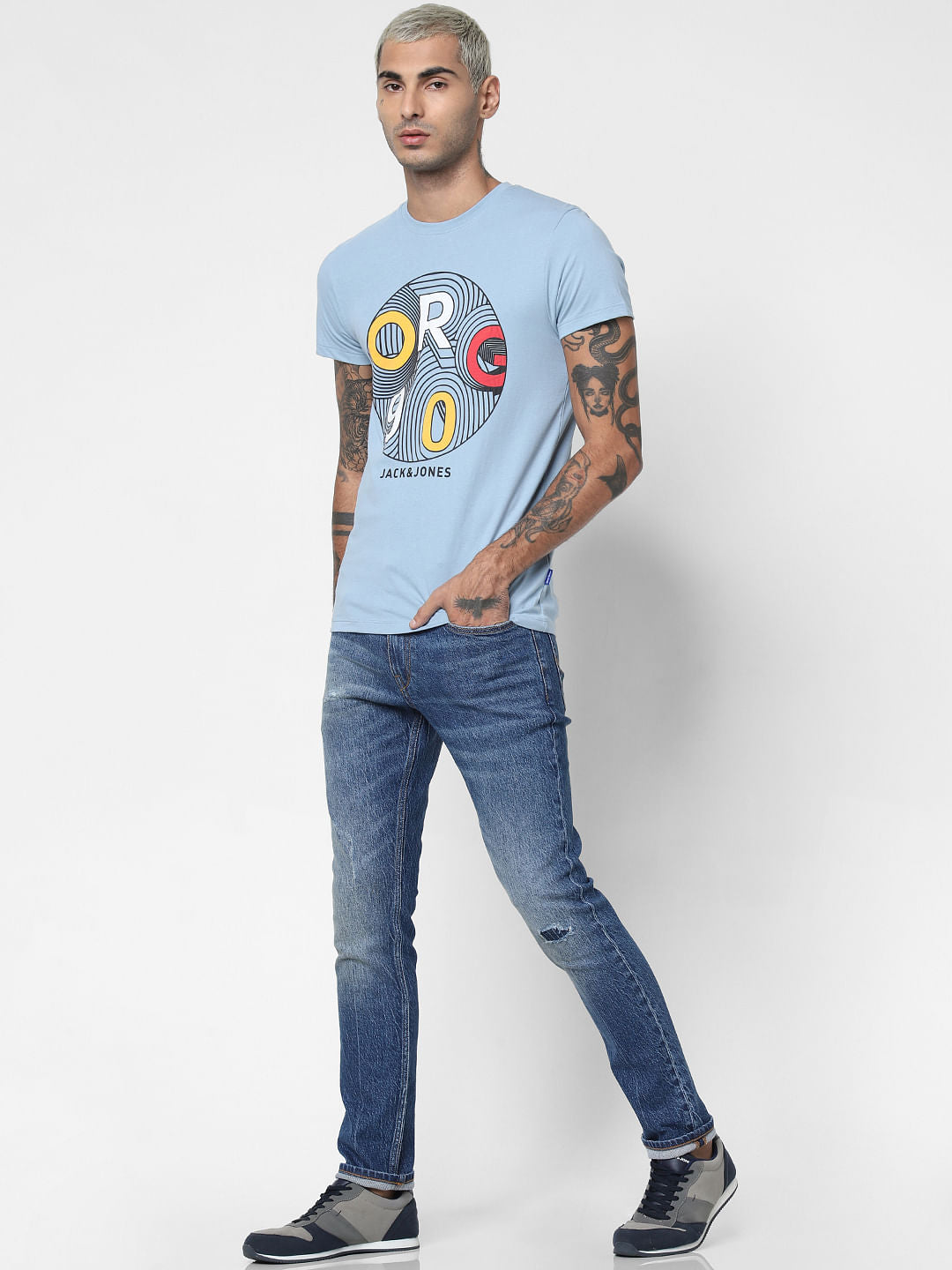 Blue Graphic Print Crew Neck T-shirt