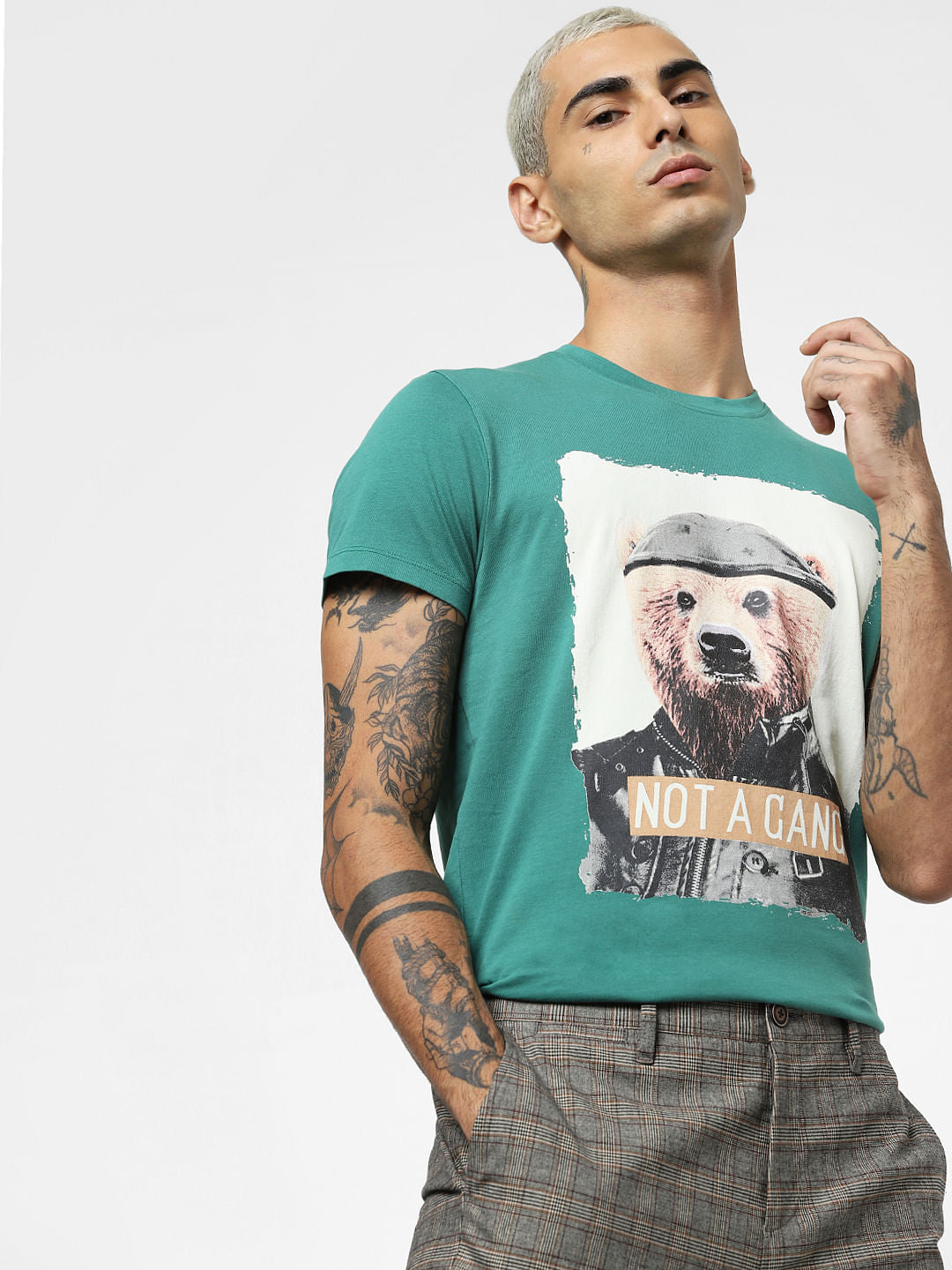 Green Graphic Print Crew Neck T-shirt - S