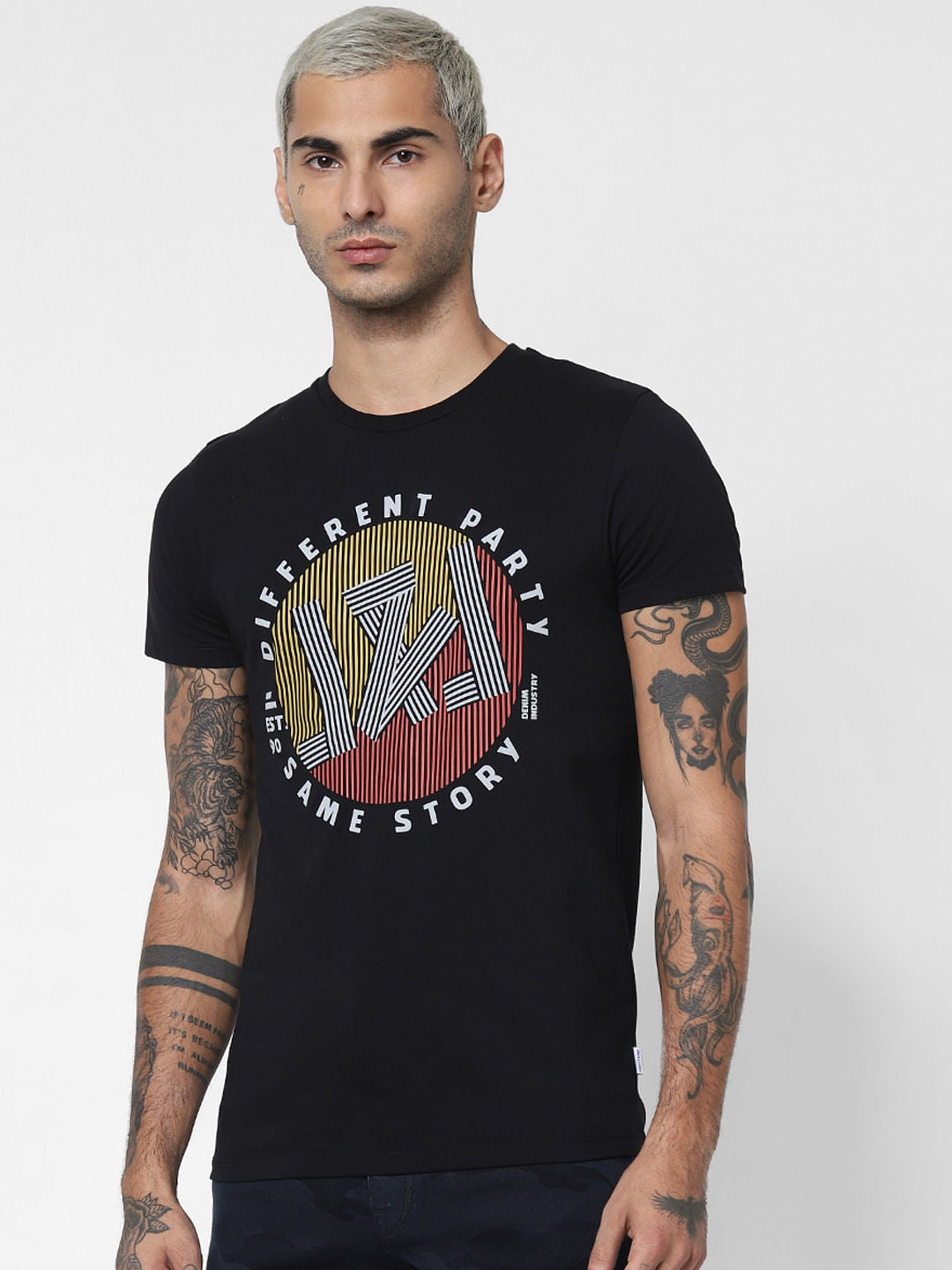 Black Graphic Print Crew Neck T-shirt