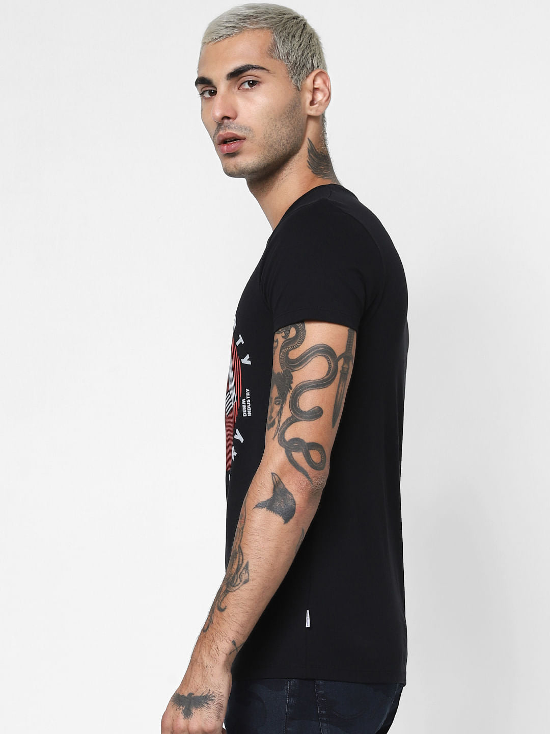 Black Graphic Print Crew Neck T-shirt