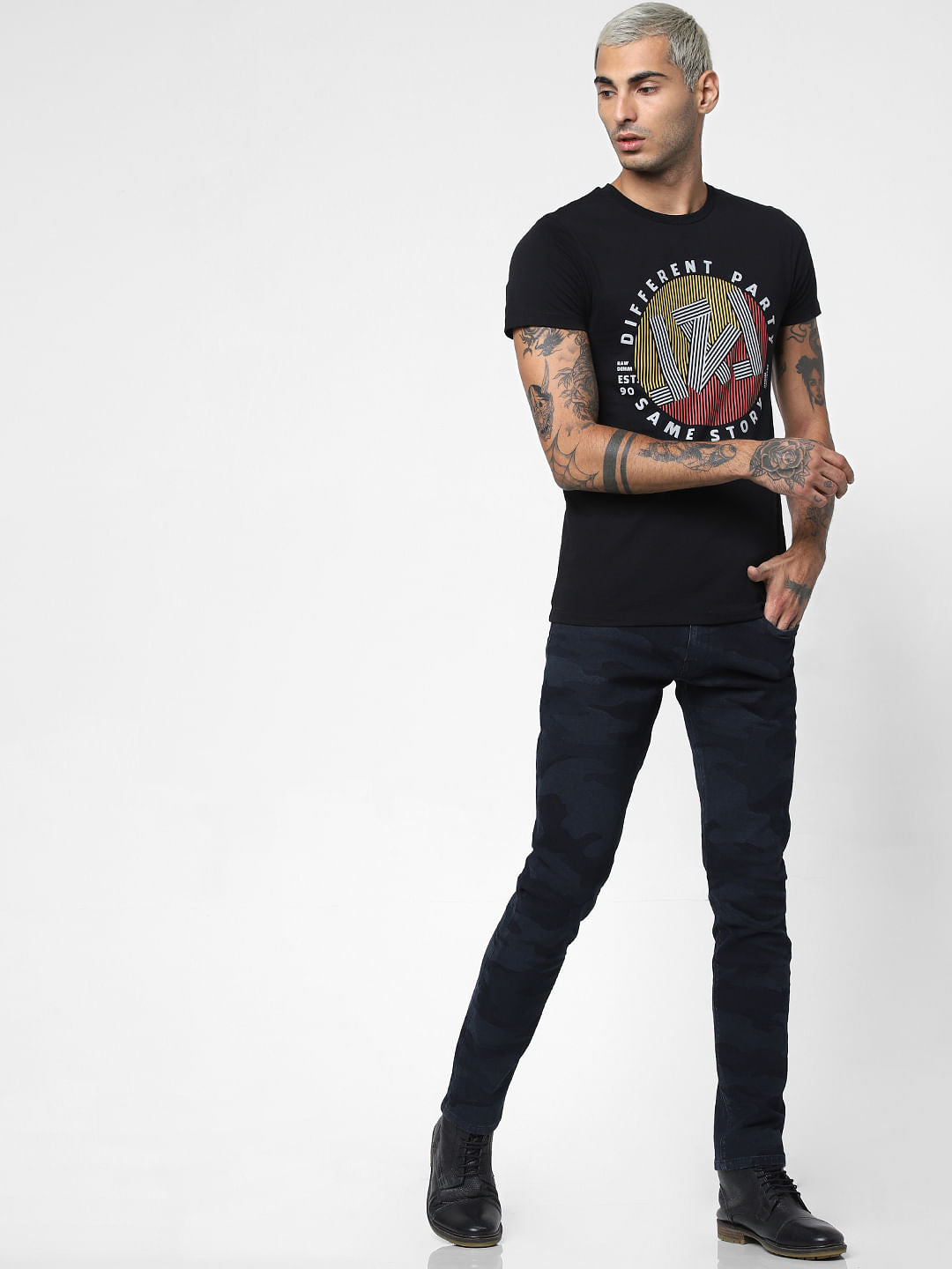 Black Graphic Print Crew Neck T-shirt
