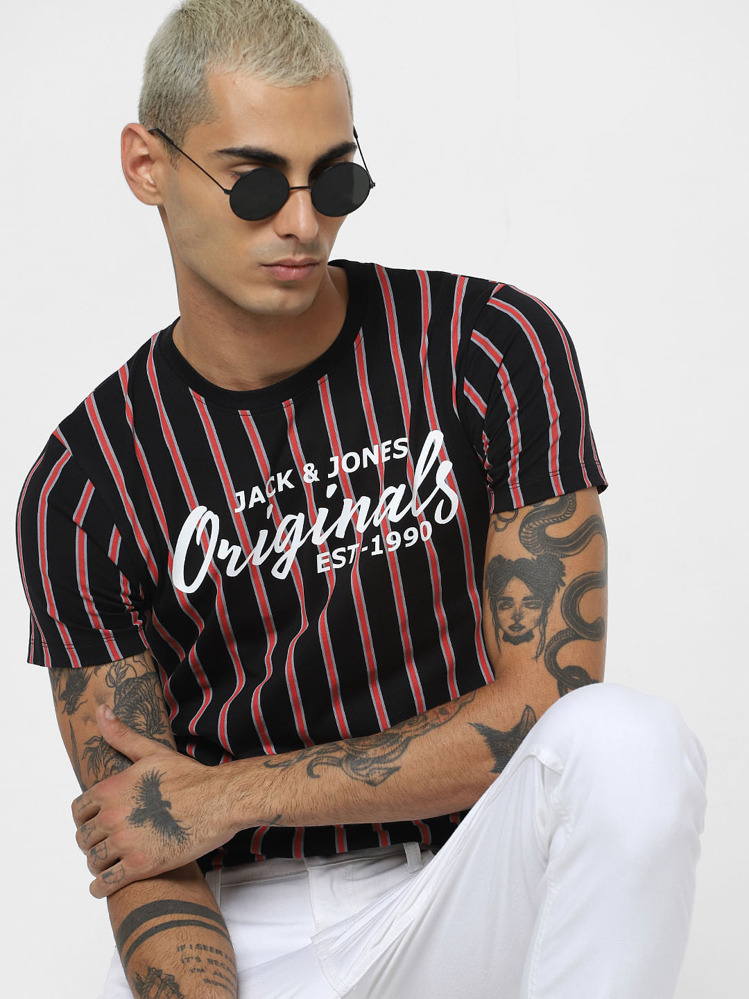 Black Striped Crew Neck T-shirt - S