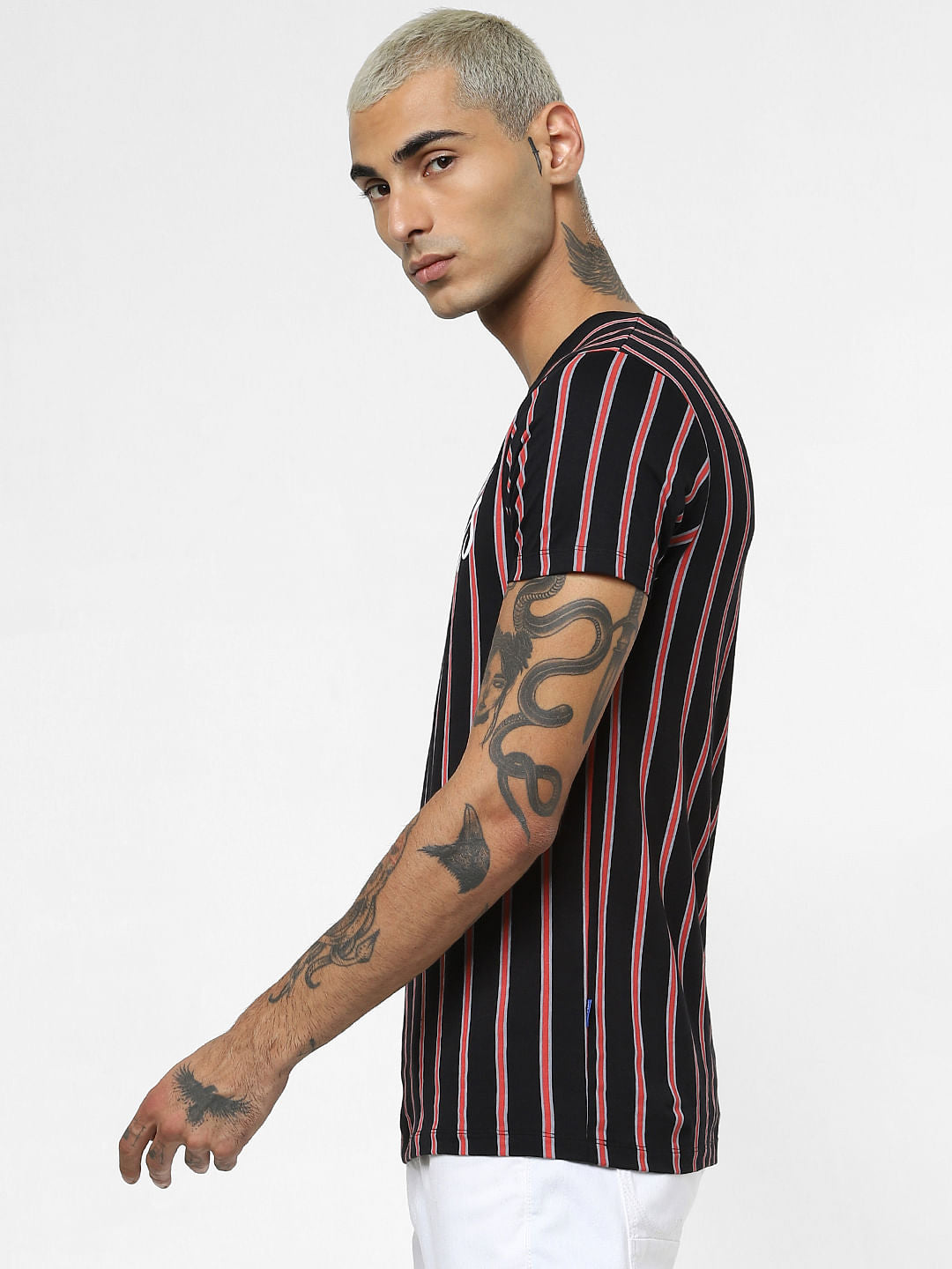 Black Striped Crew Neck T-shirt