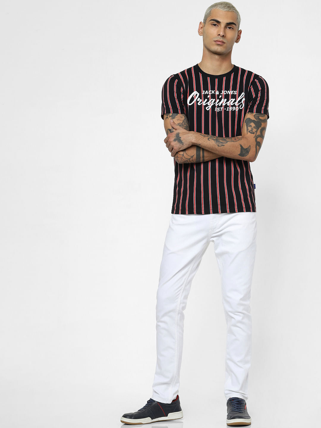 Black Striped Crew Neck T-shirt