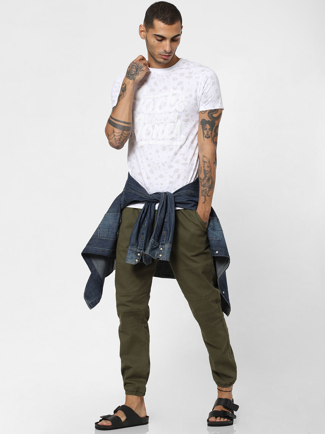 White All Over Print Crew Neck T-shirt - S