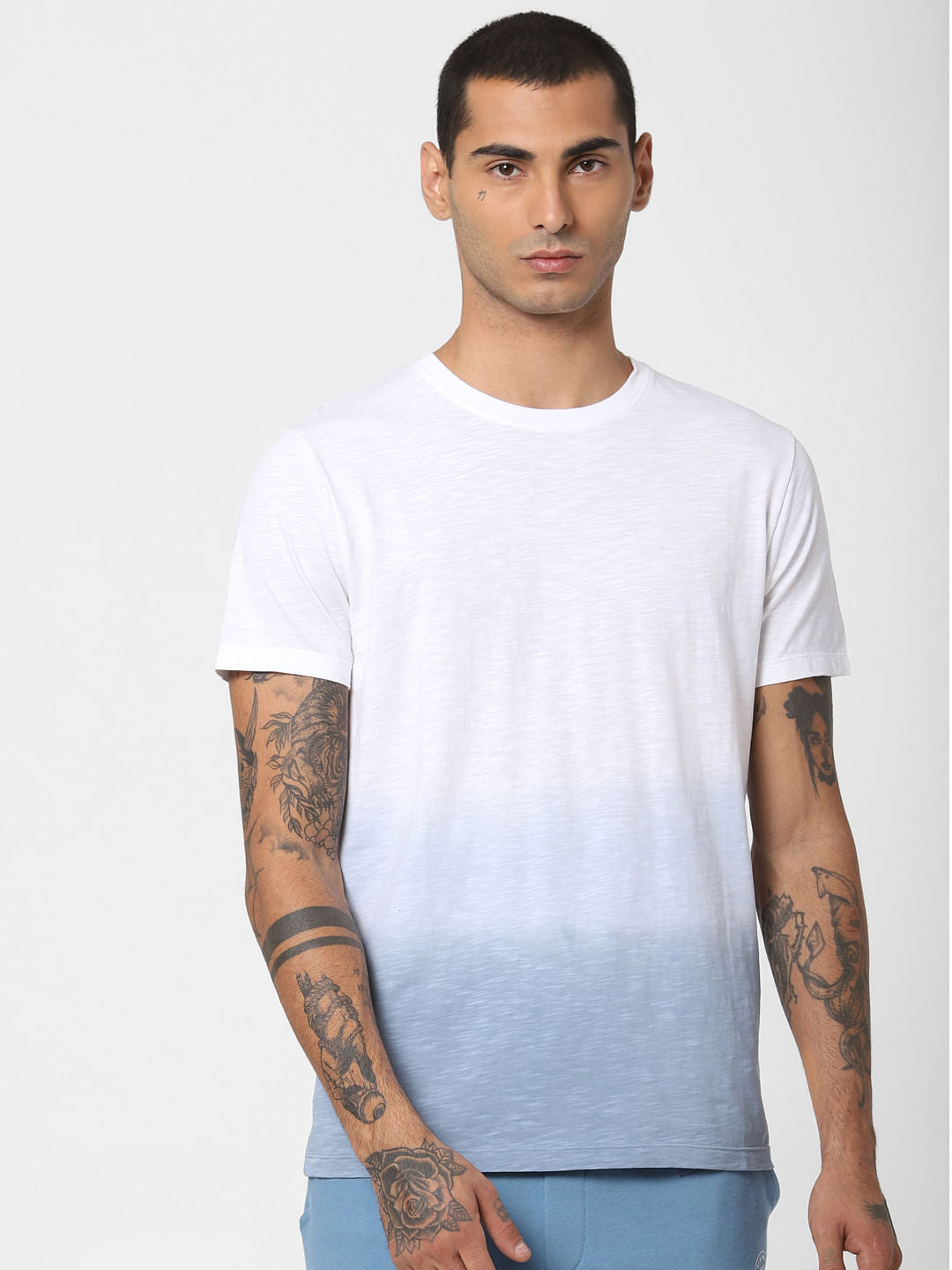 Blue Ombre Wash Crew Neck T-shirt