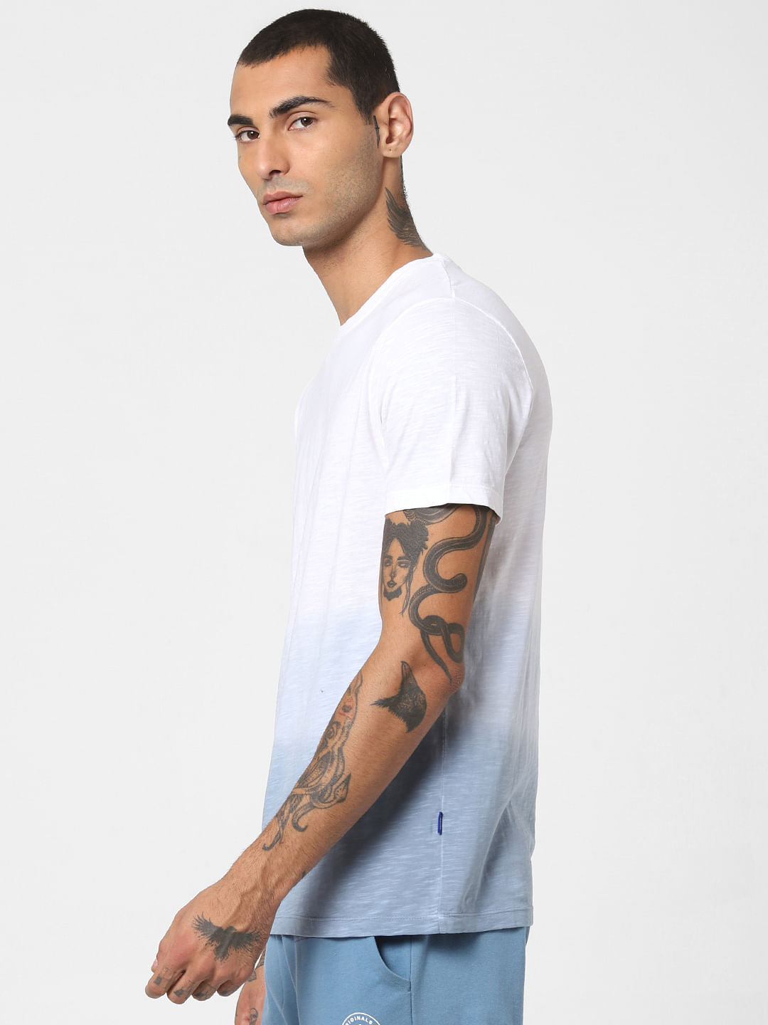 Blue Ombre Wash Crew Neck T-shirt