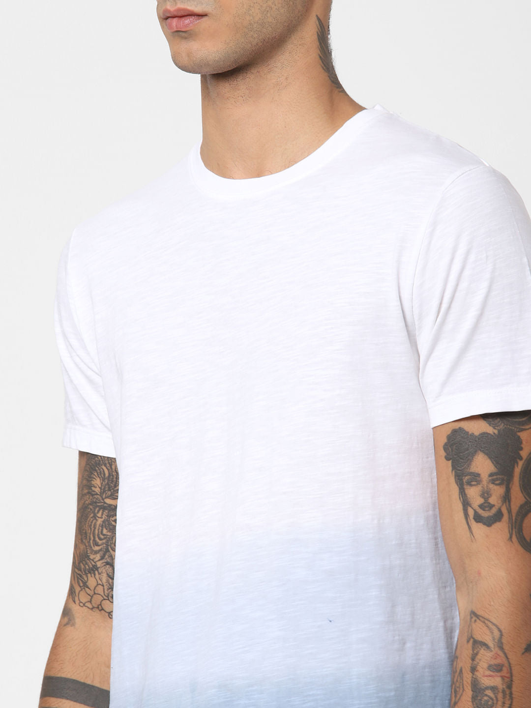 Blue Ombre Wash Crew Neck T-shirt