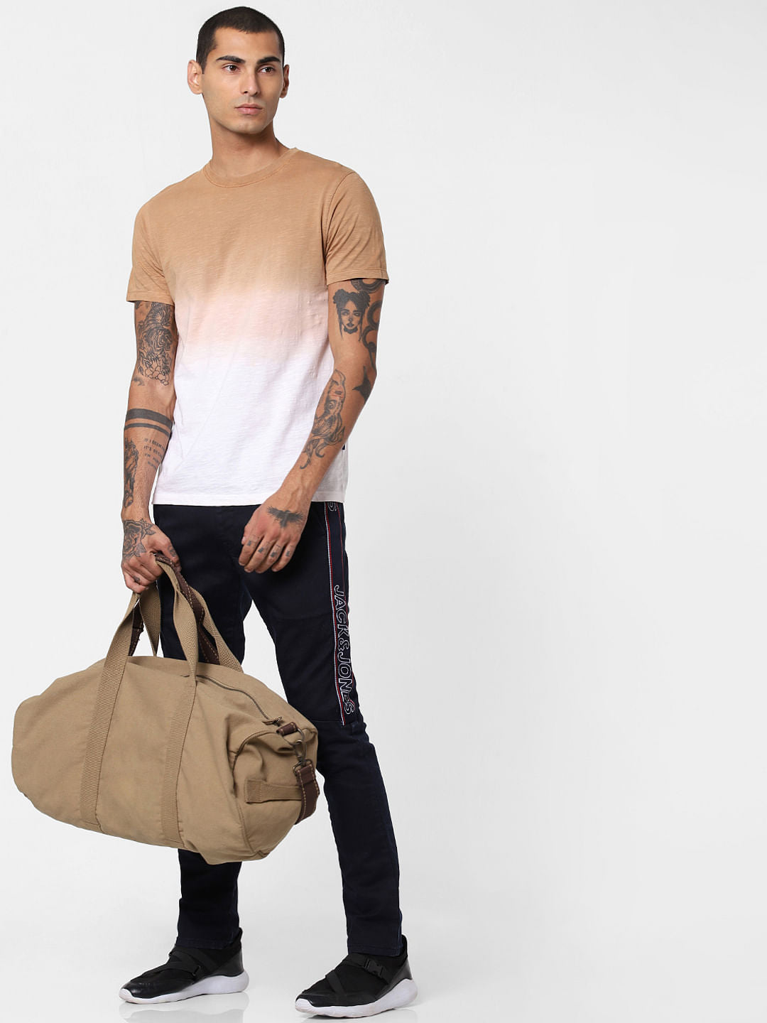 Brown Ombre Wash Crew Neck T-shirt - S