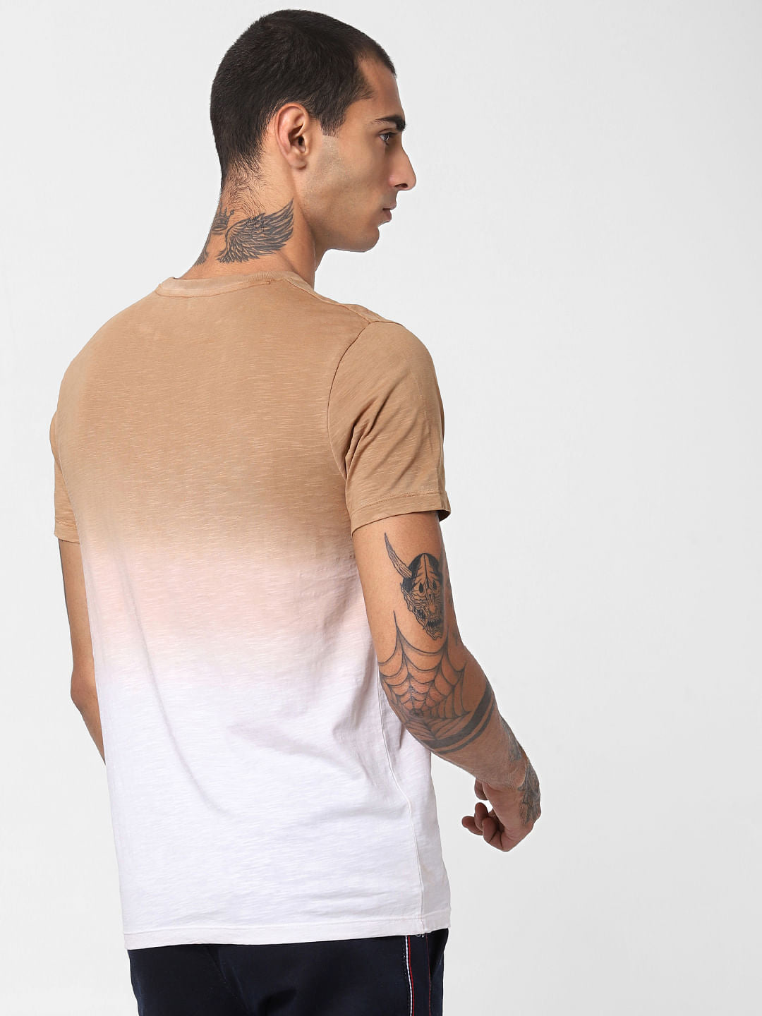 Brown Ombre Wash Crew Neck T-shirt