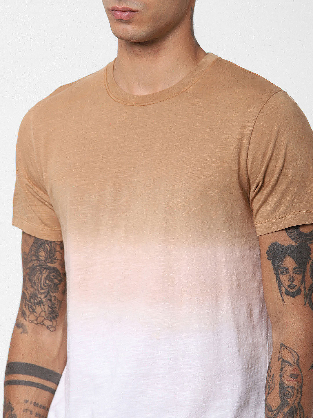 Brown Ombre Wash Crew Neck T-shirt