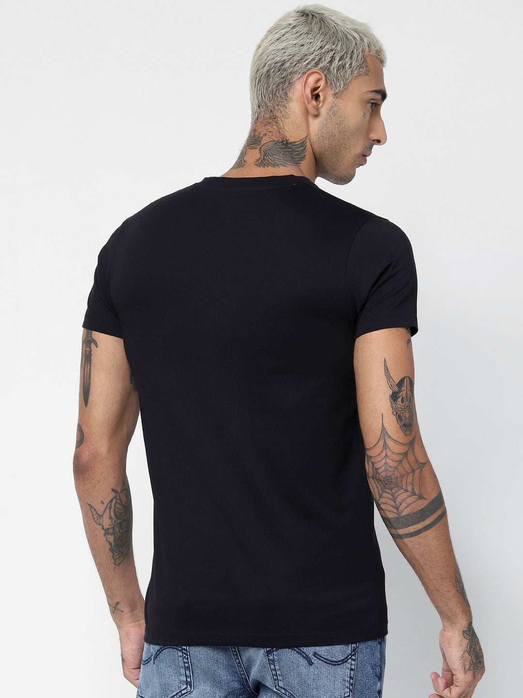 Black Graphic Print V Neck T-shirt