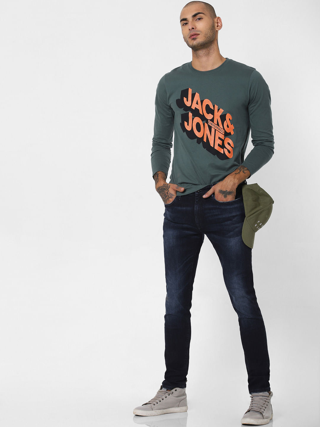 Green Logo Print Crew Neck T-shirt