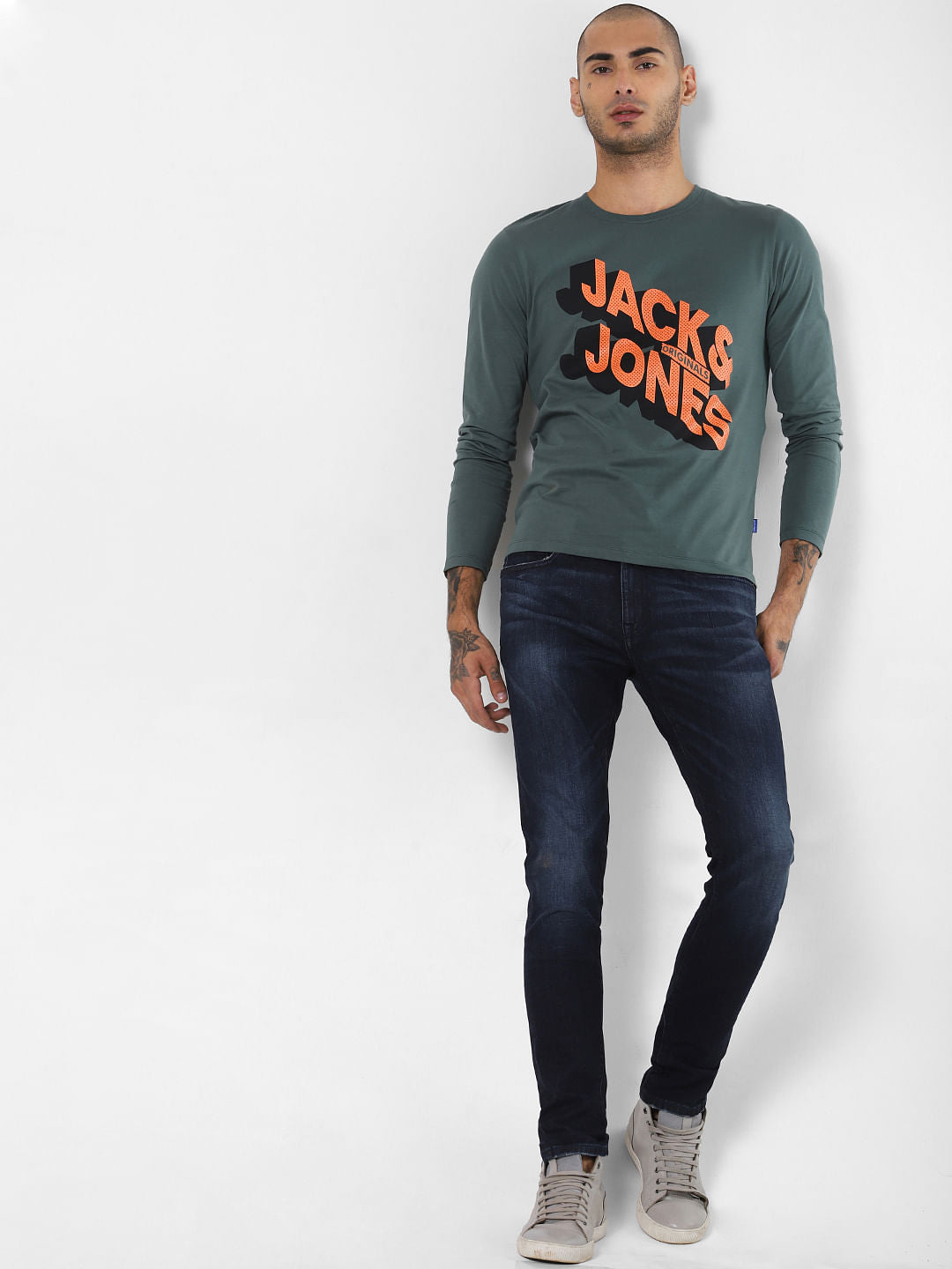 Green Logo Print Crew Neck T-shirt