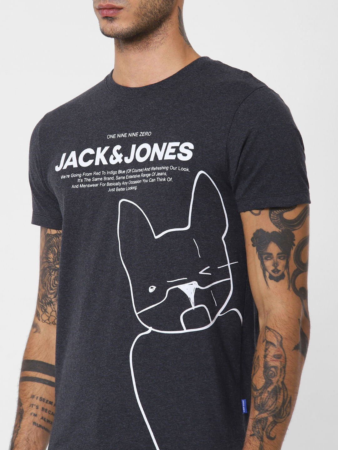 Dark Grey Logo Print Crew Neck T-shirt