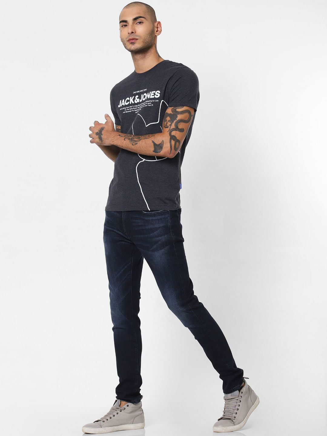 Dark Grey Logo Print Crew Neck T-shirt