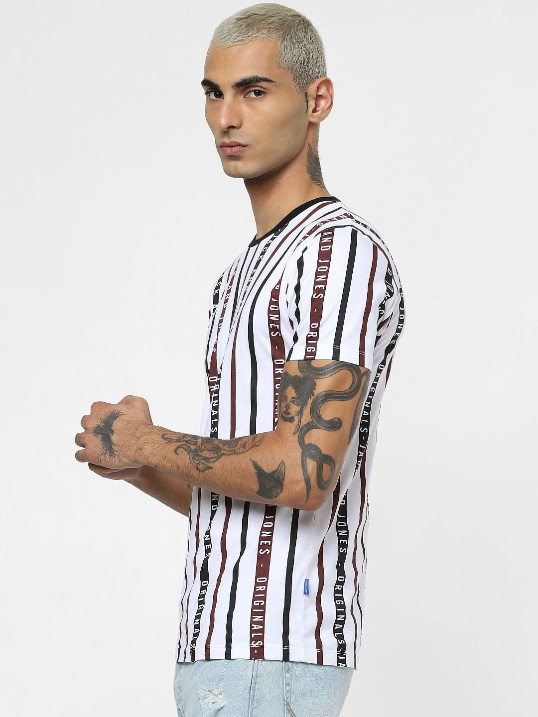 White Striped Crew Neck T-shirt