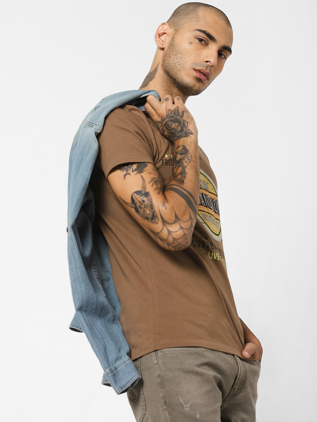 Brown Logo Print Crew Neck T-shirt