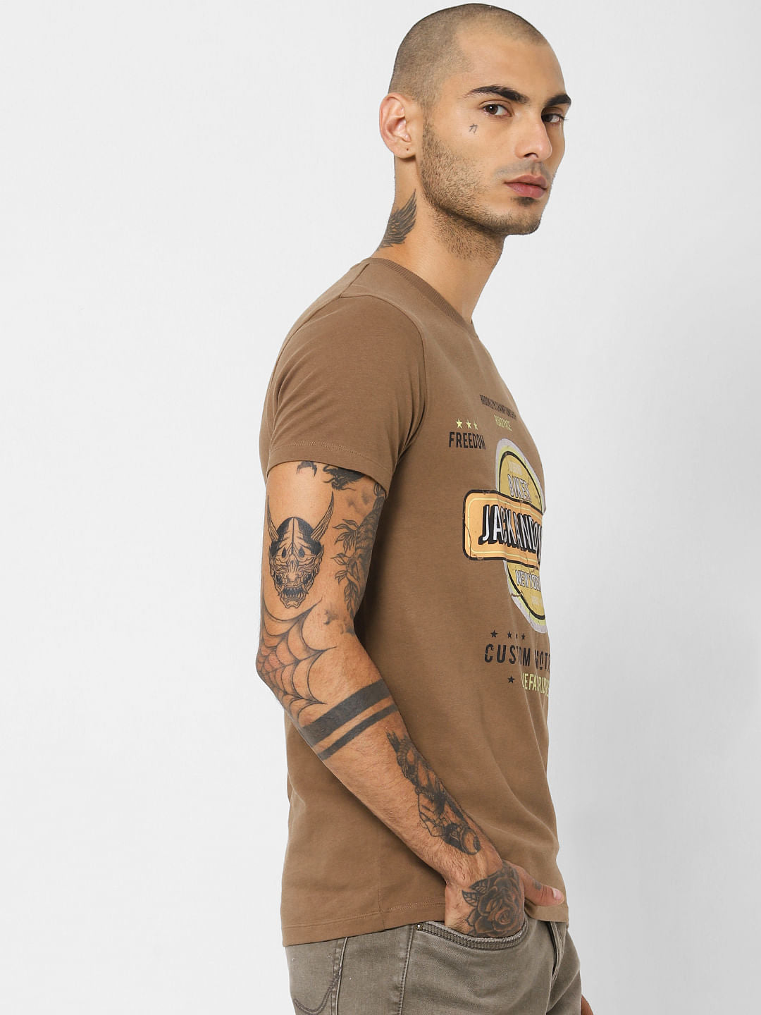 Brown Logo Print Crew Neck T-shirt