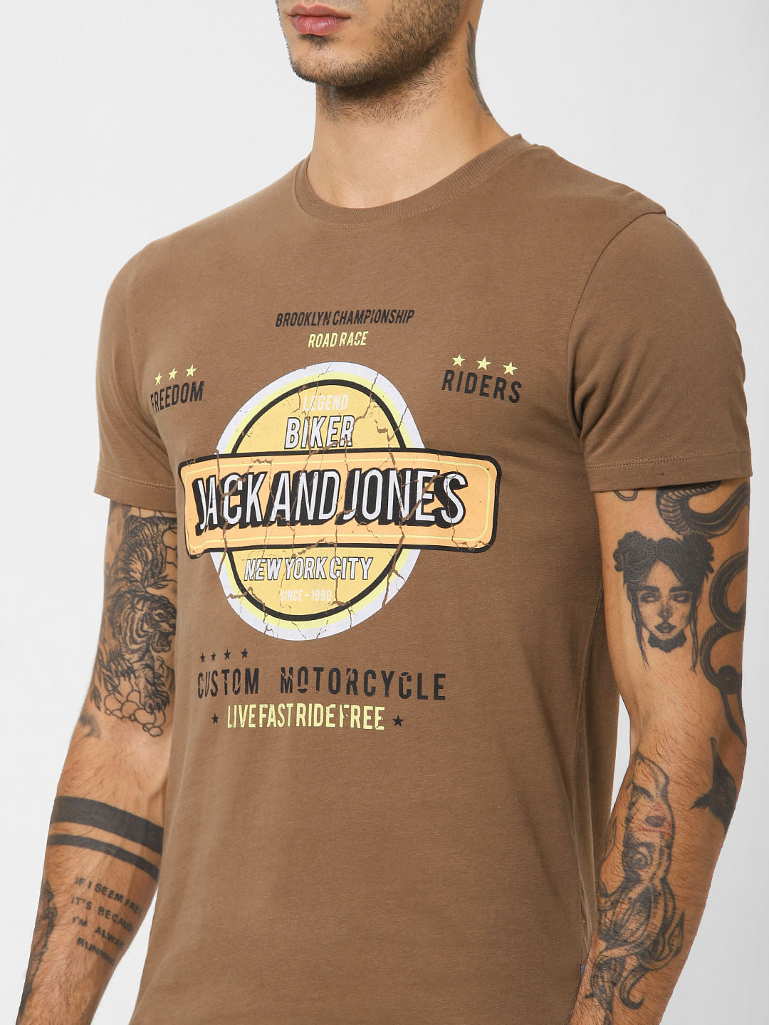 Brown Logo Print Crew Neck T-shirt