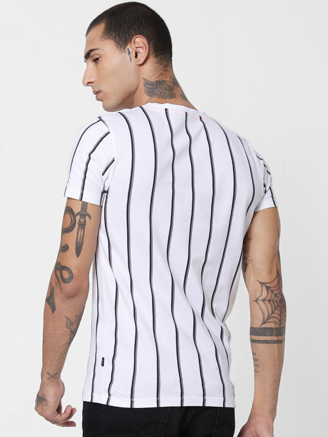 White Striped Crew Neck T-shirt