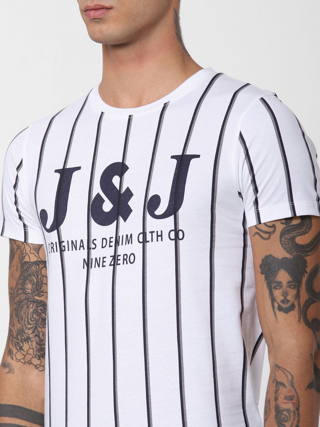 White Striped Crew Neck T-shirt
