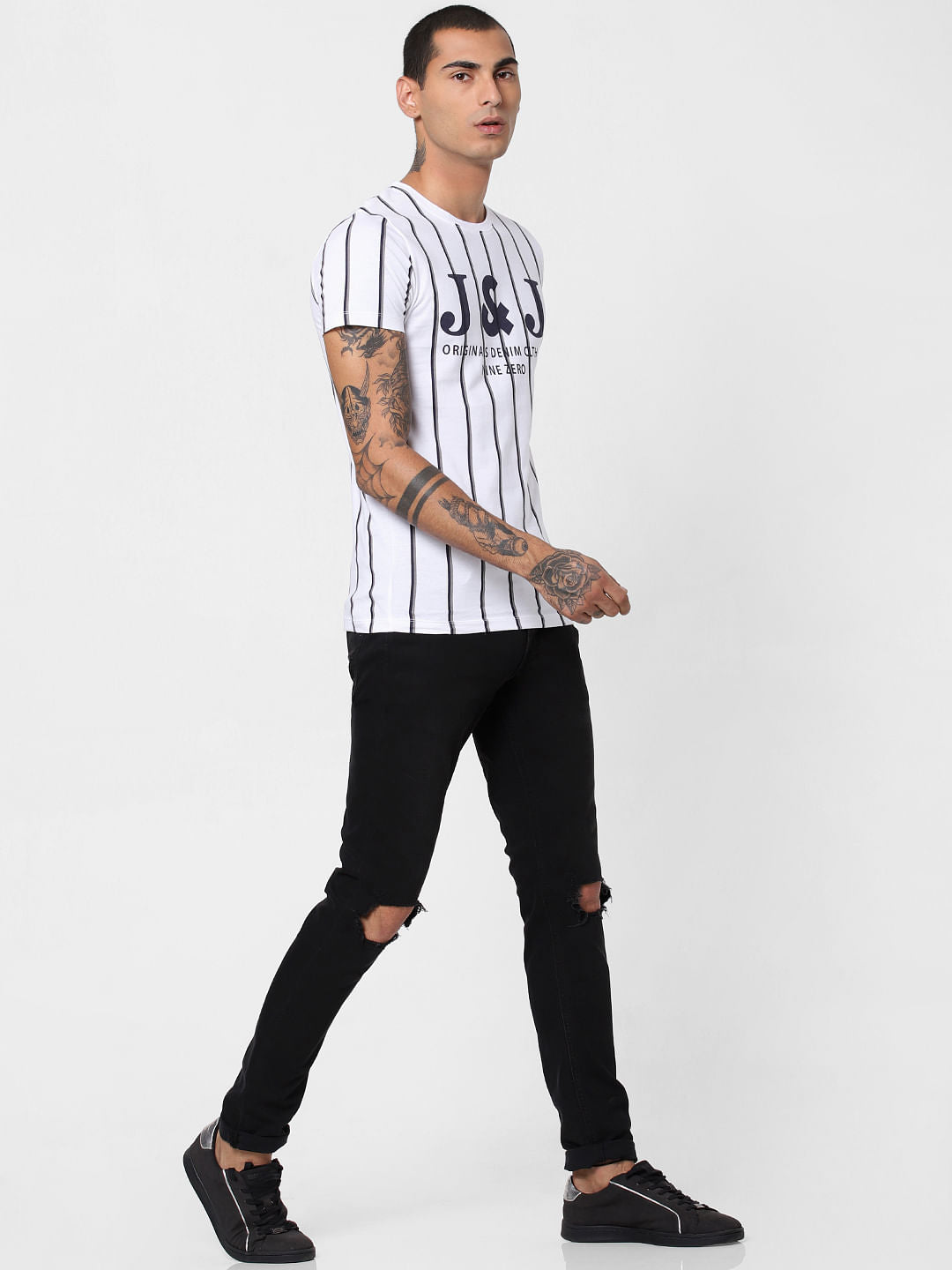 White Striped Crew Neck T-shirt