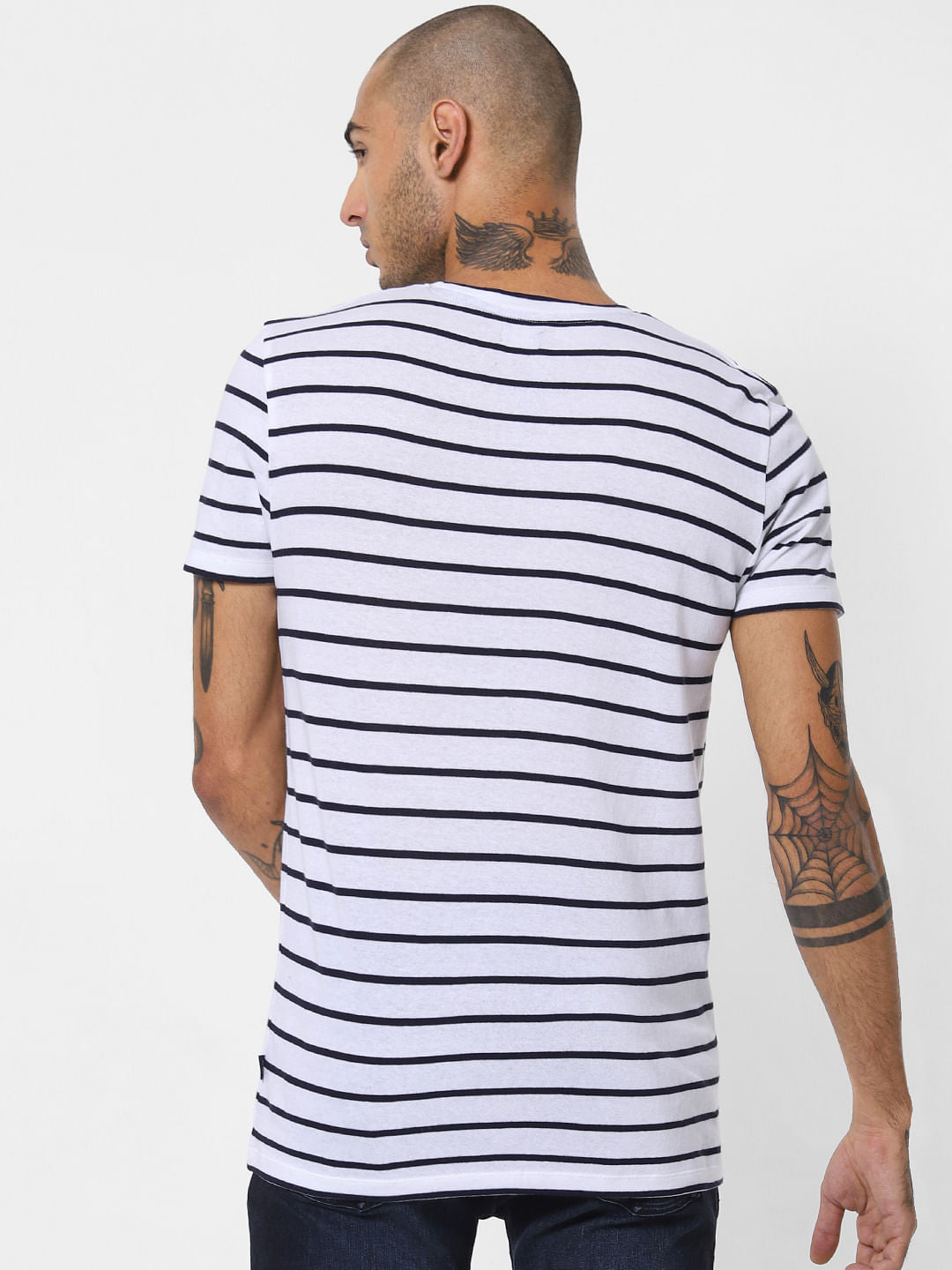 White Striped Crew Neck T-shirt