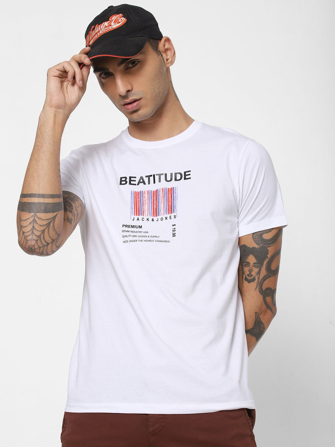 White Logo Print Crew Neck T-shirt - L