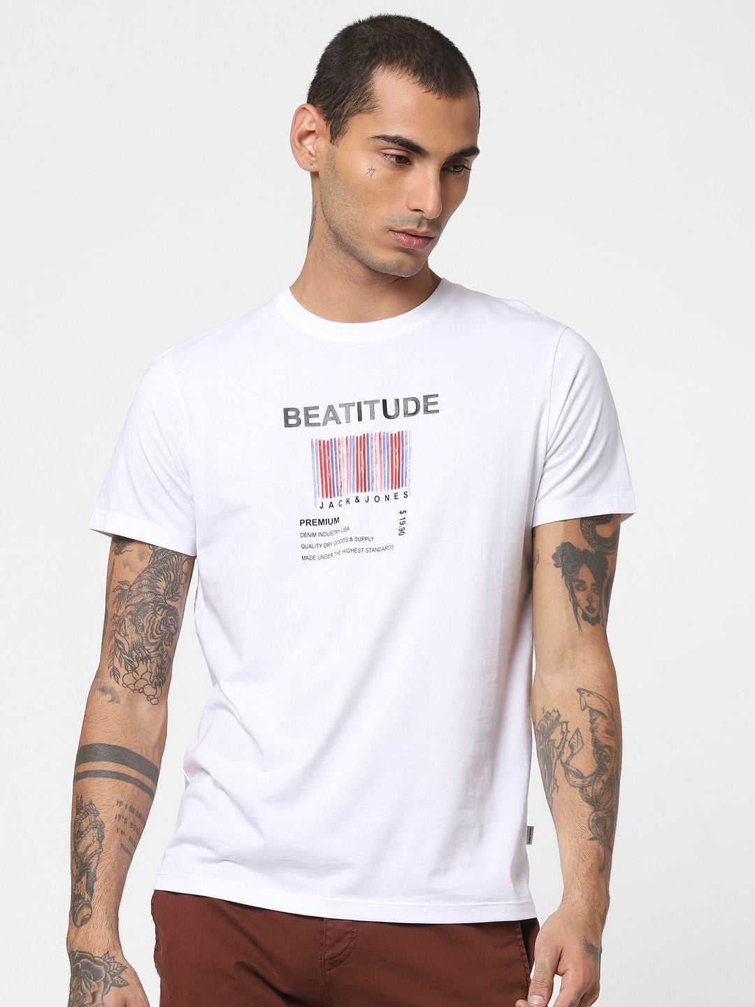 White Logo Print Crew Neck T-shirt