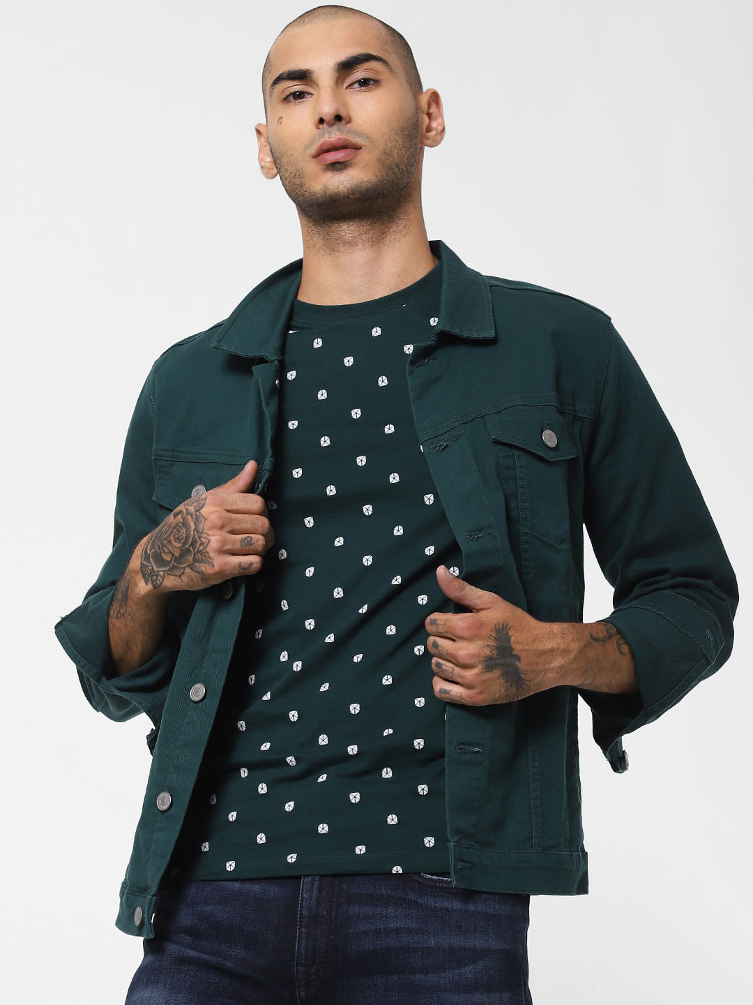 Green All Over Print Crew Neck T-shirt - S
