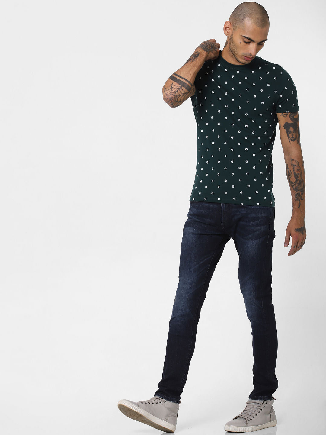 Green All Over Print Crew Neck T-shirt