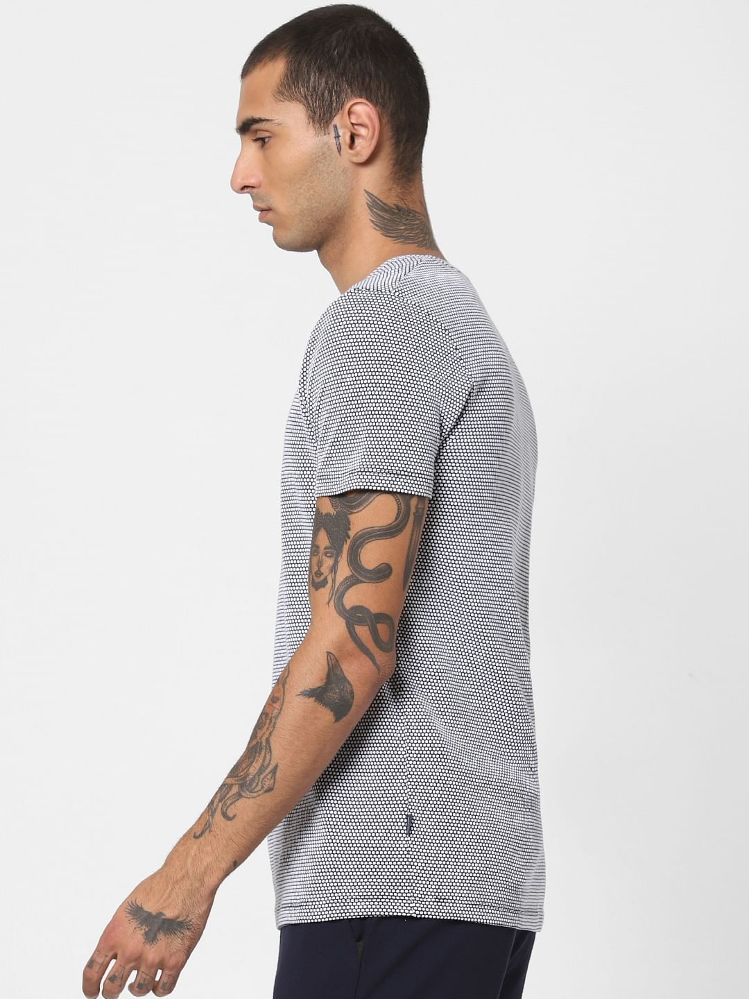 White Jacquard Crew Neck T-shirt