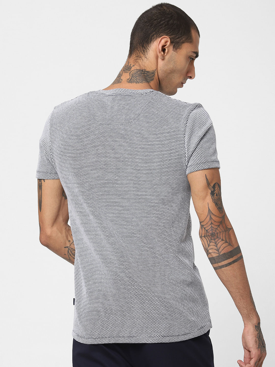 White Jacquard Crew Neck T-shirt