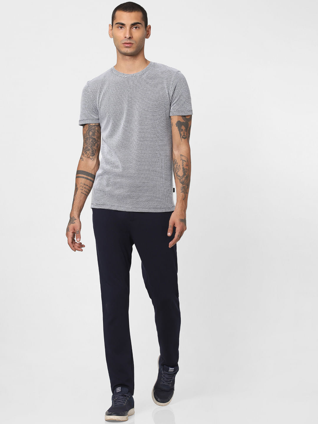 White Jacquard Crew Neck T-shirt