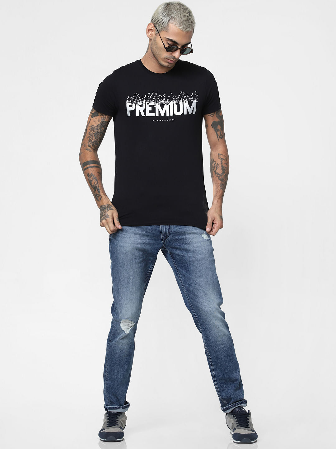Black Logo Print Crew Neck T-shirt - S