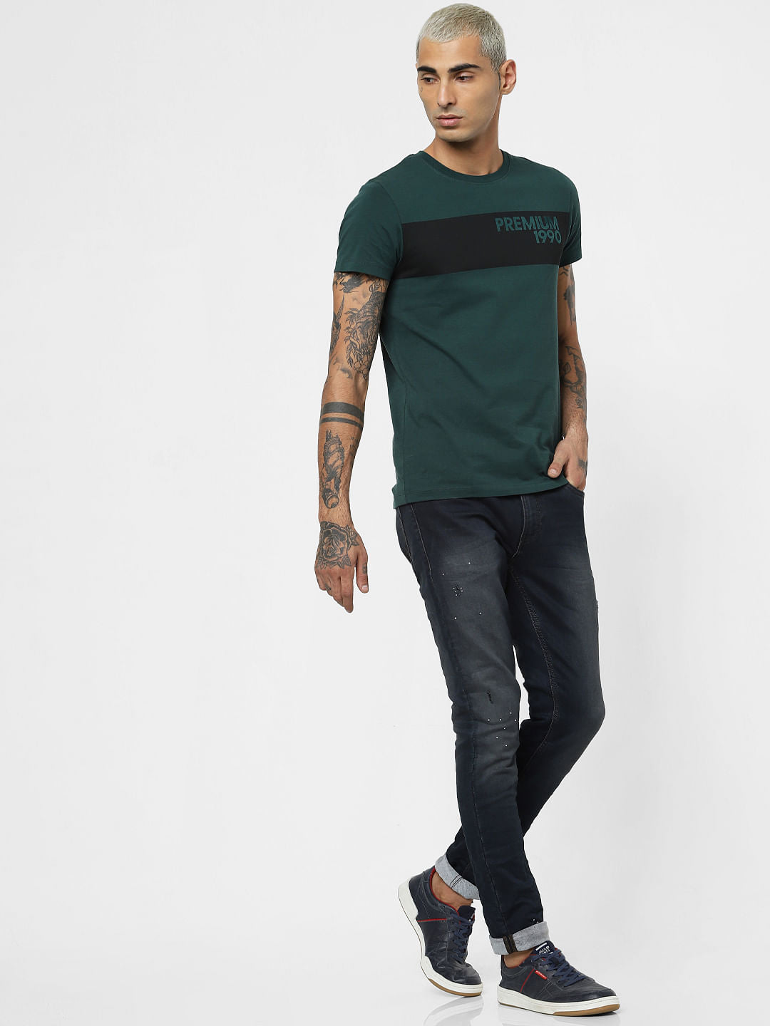 Green Logo Print Crew Neck T-shirt