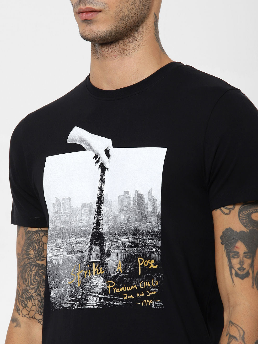 Black Eiffel Tower Print T-shirt