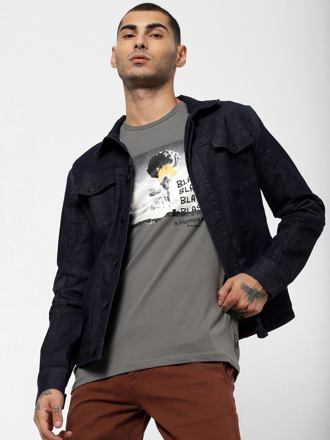 Grey Graphic Print Crew Neck T-shirt - S