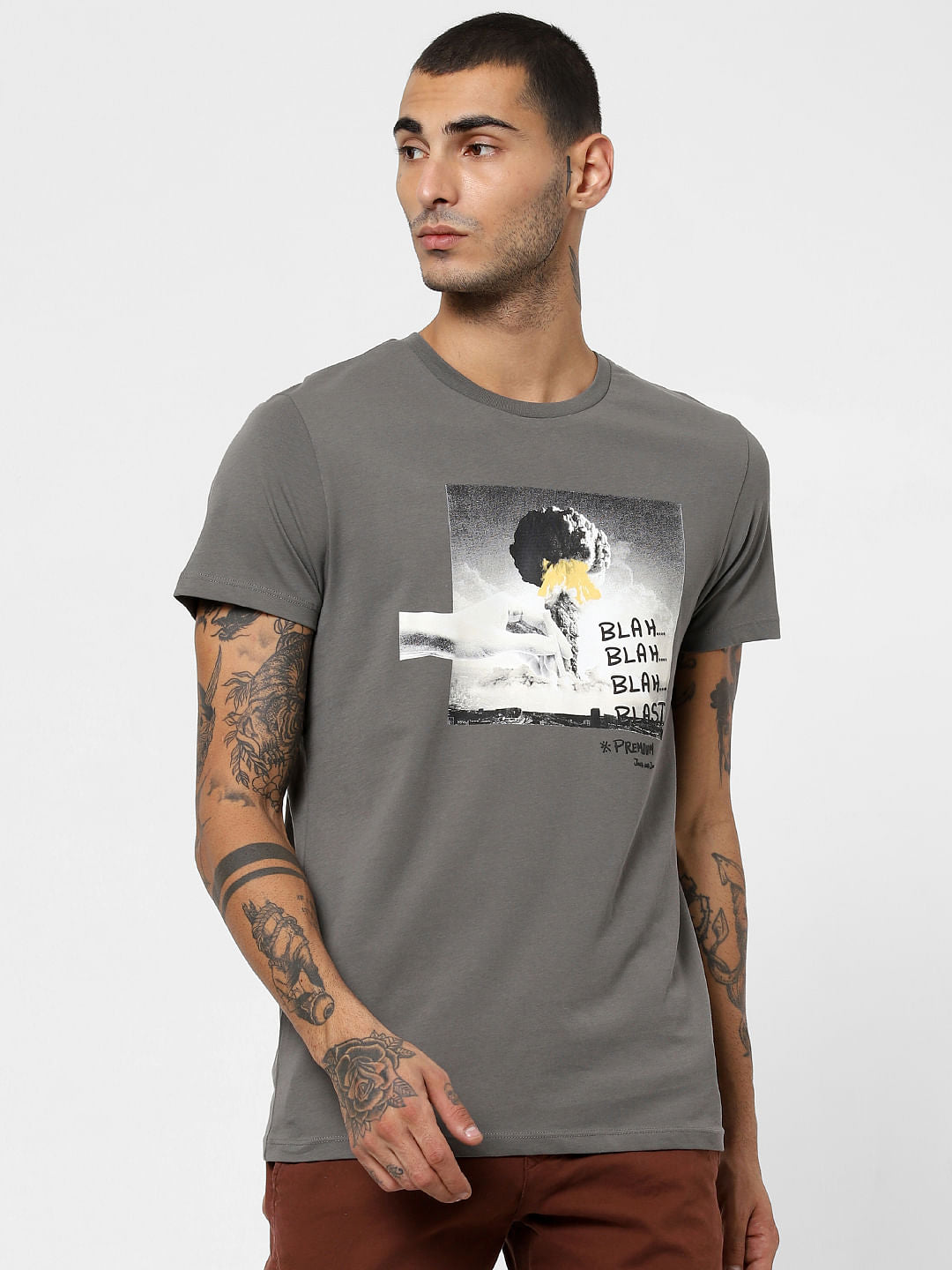 Grey Graphic Print Crew Neck T-shirt