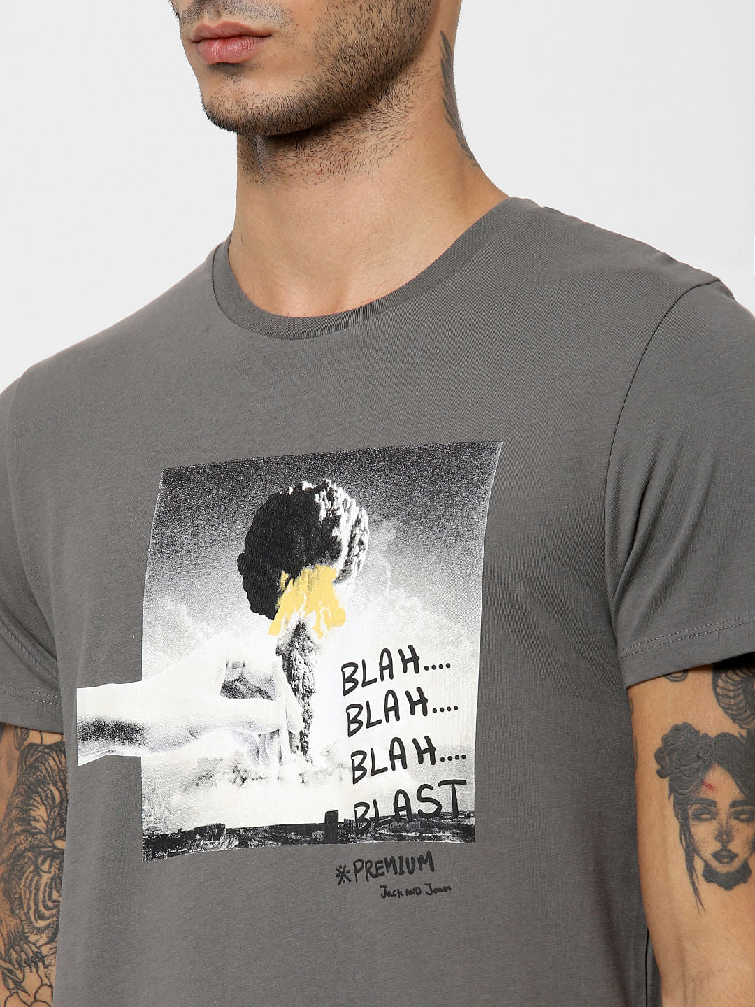 Grey Graphic Print Crew Neck T-shirt