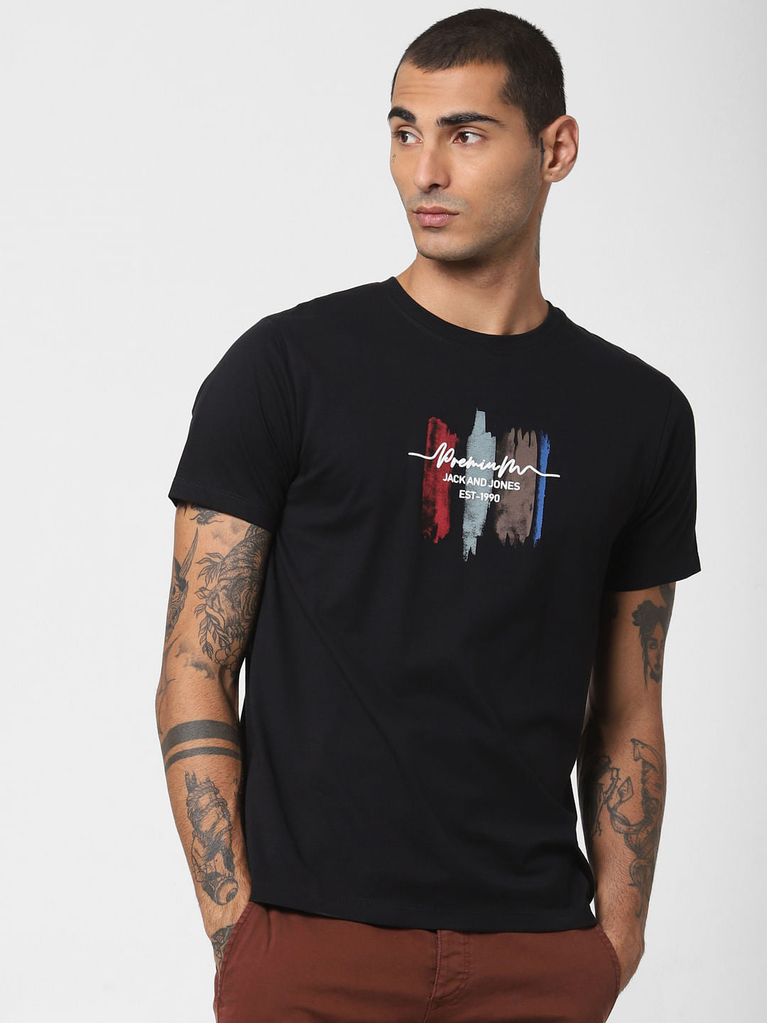 Black Logo Print Crew Neck T-shirt